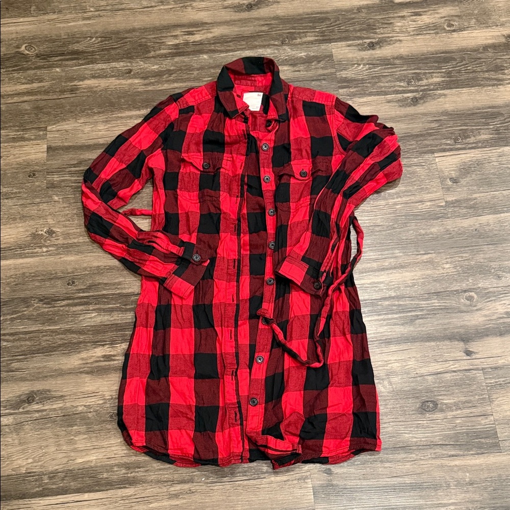 Red and Black Plaid Shirt Dress